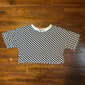 Women’s Forever 21 Cropped Tee Black and White Checkered 2010s Style Size Medium